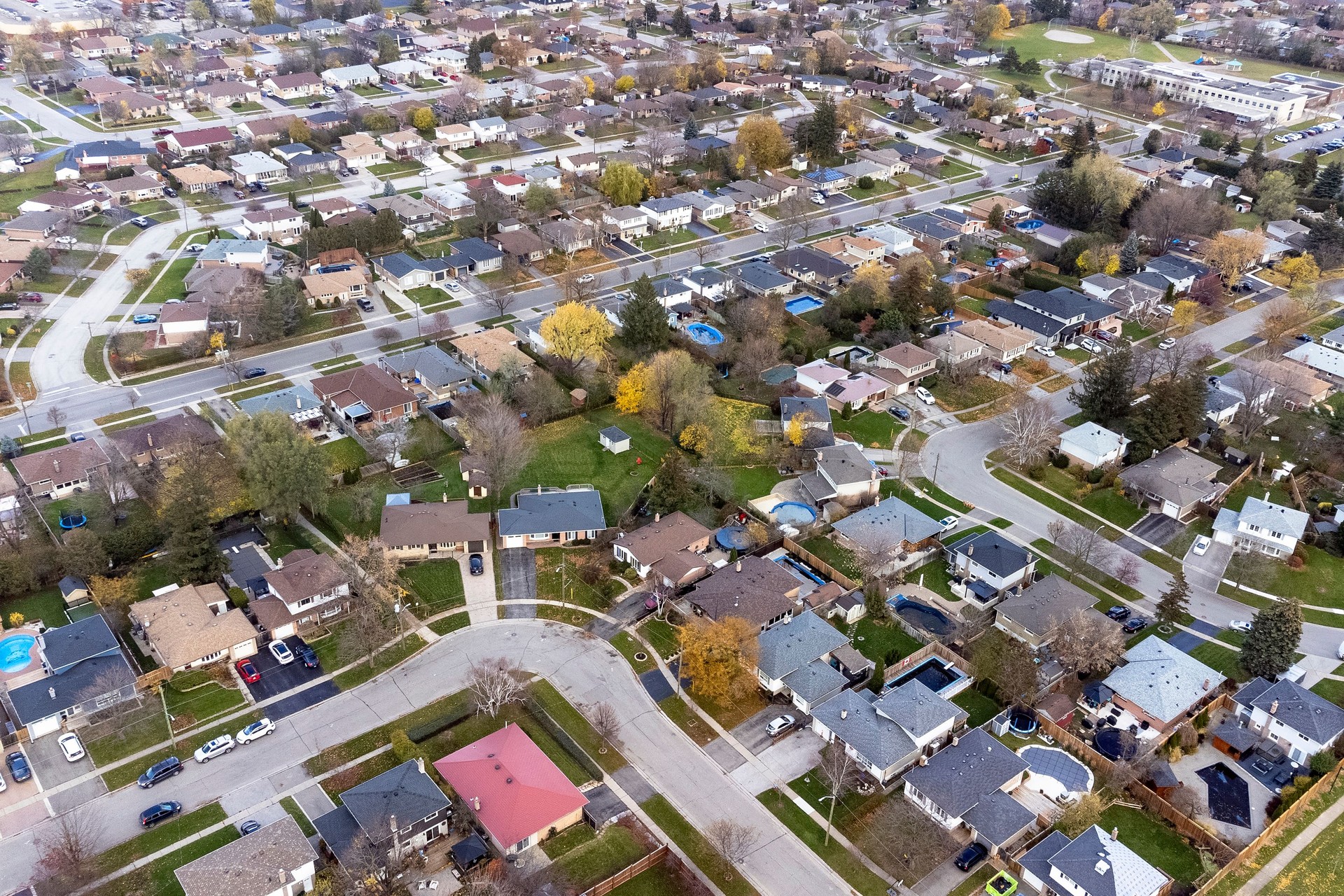 Residential homes in the suburbs. Aerial view.