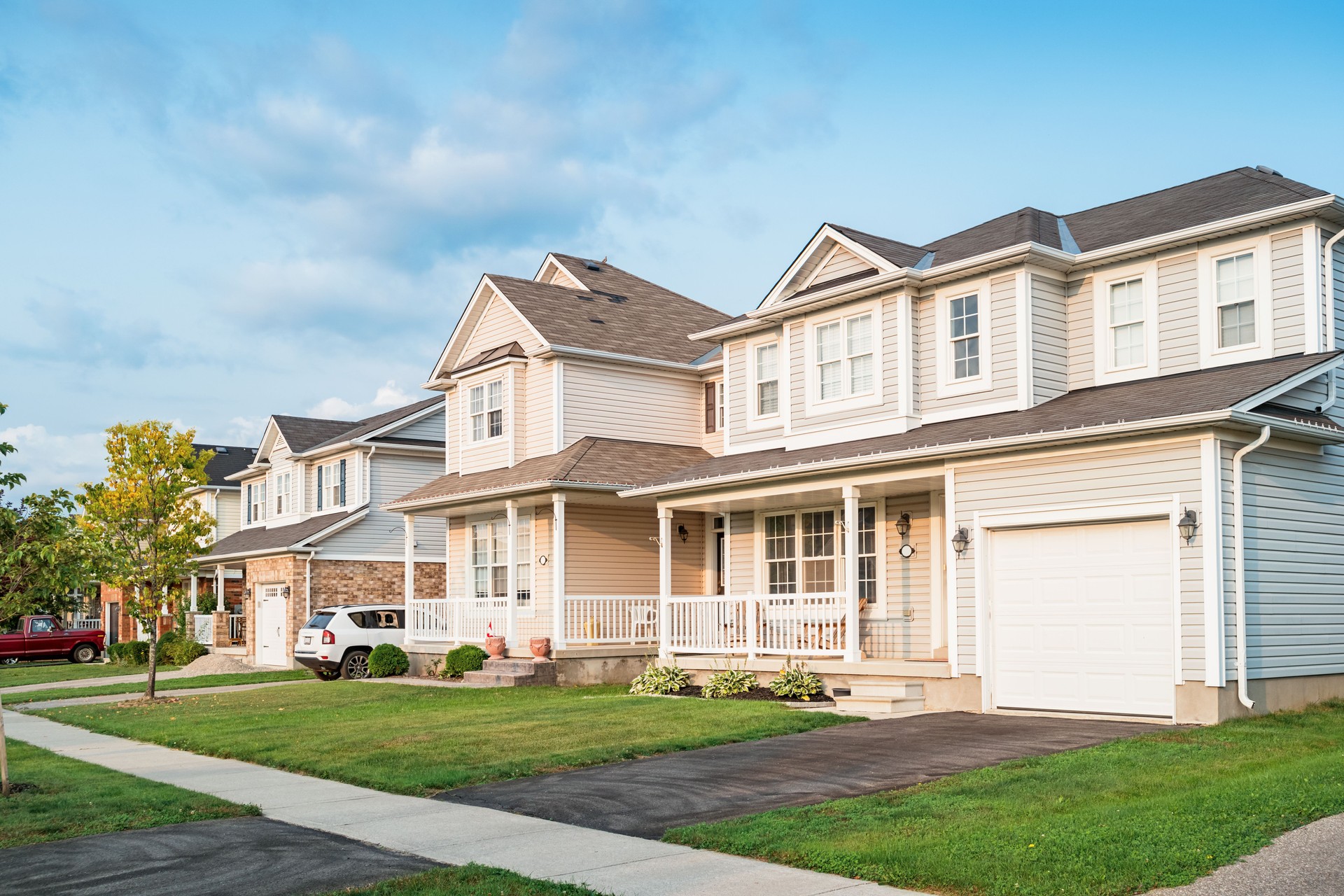 Row of new homes in Brantford Ontario Canada